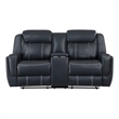 Louise 76 Inch Dual Manual Recliner Loveseat- Cupholder- Blue Faux Leather
