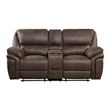 Tony 80 Inch Dual Manual Recliner Loveseat- Cupholders- Brown Microfiber