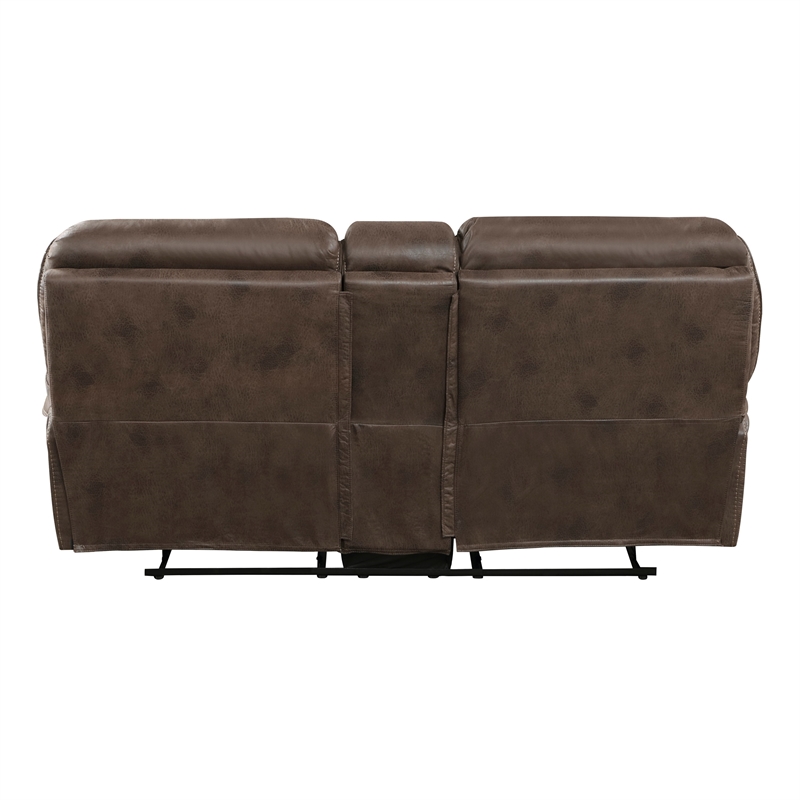Tony 80 Inch Dual Manual Recliner Loveseat- Cupholders- Brown Microfiber