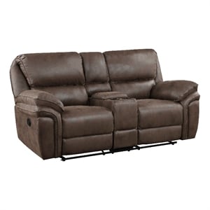 Tony 80 Inch Dual Manual Recliner Loveseat- Cupholders- Brown Microfiber