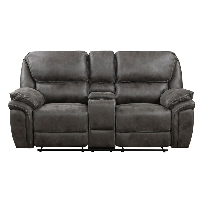 Tony 80 Inch Dual Manual Recliner Loveseat- Console- Cupholders- Gray