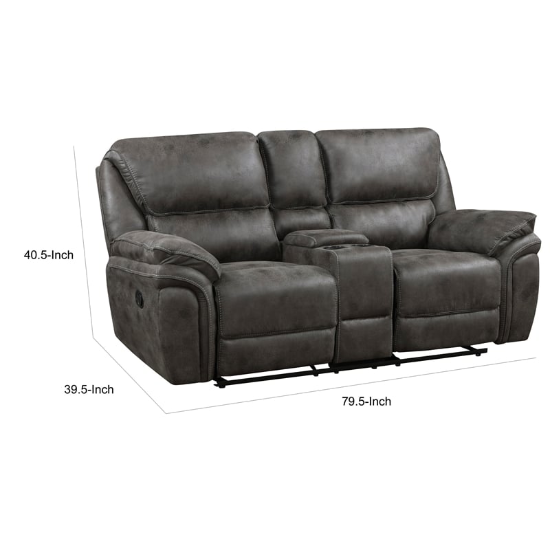 Tony 80 Inch Dual Manual Recliner Loveseat- Console- Cupholders- Gray