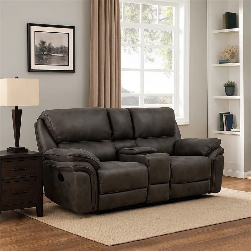 Tony 80 Inch Dual Manual Recliner Loveseat- Console- Cupholders- Gray