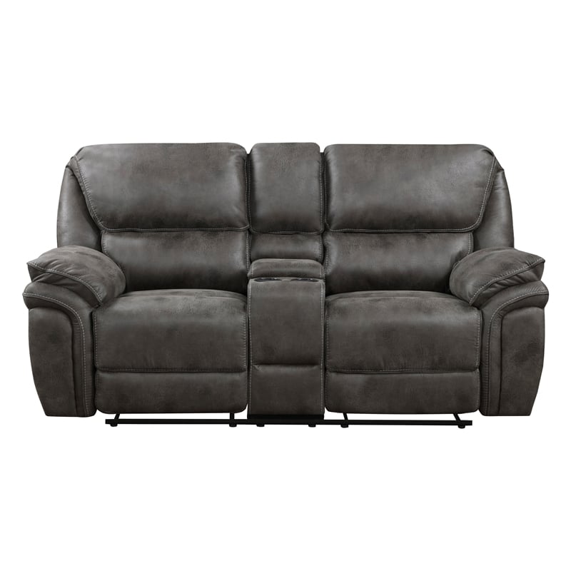 Tony 80 Inch Dual Manual Recliner Loveseat- Console- Cupholders- Gray