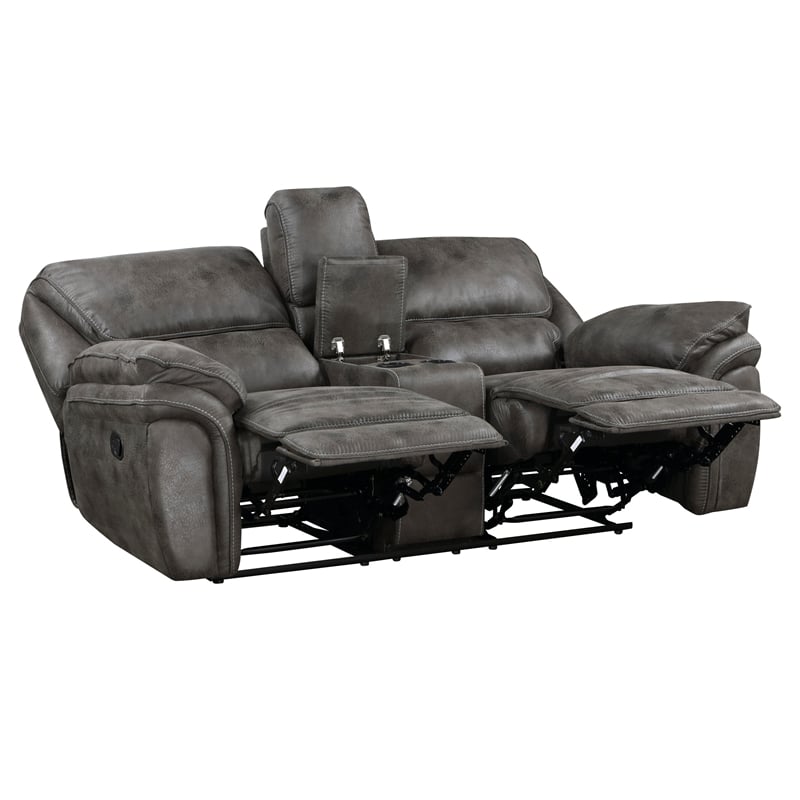 Tony 80 Inch Dual Manual Recliner Loveseat- Console- Cupholders- Gray