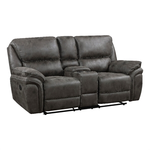 Tony 80 Inch Dual Manual Recliner Loveseat- Console- Cupholders- Gray