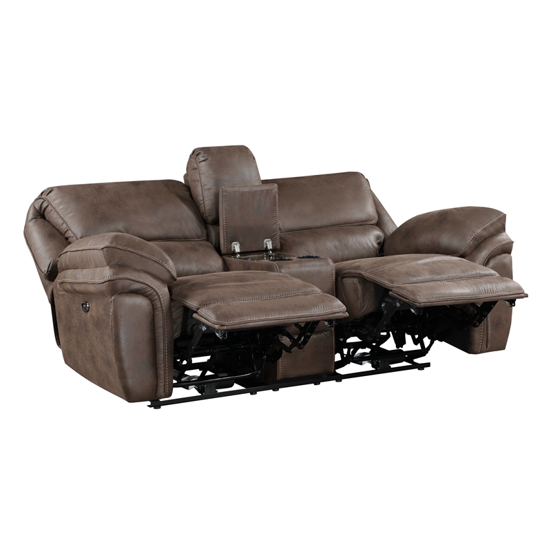 Tony 80 Inch Power Double Recliner Loveseat- Console Cupholders- USB- Brown