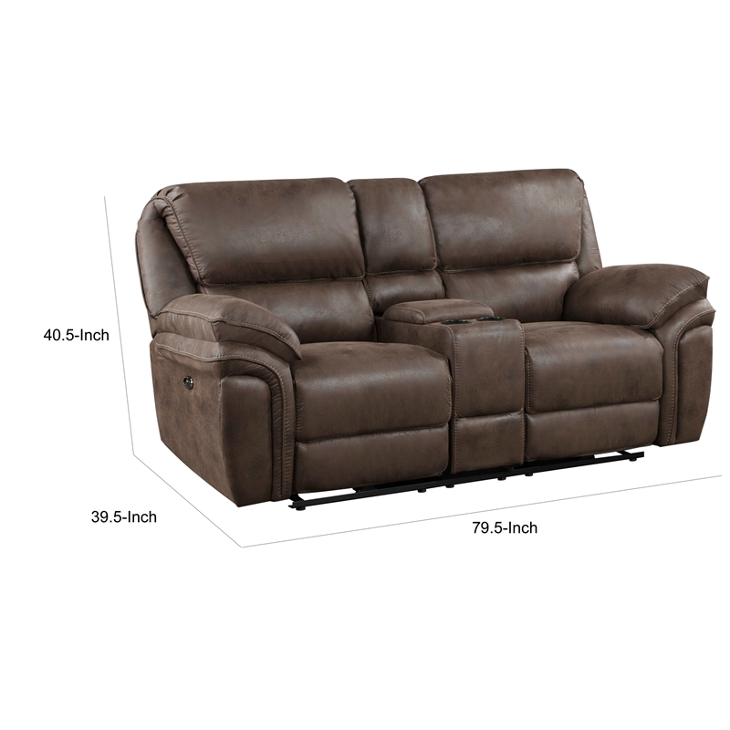 Tony 80 Inch Power Double Recliner Loveseat- Console Cupholders- USB- Brown