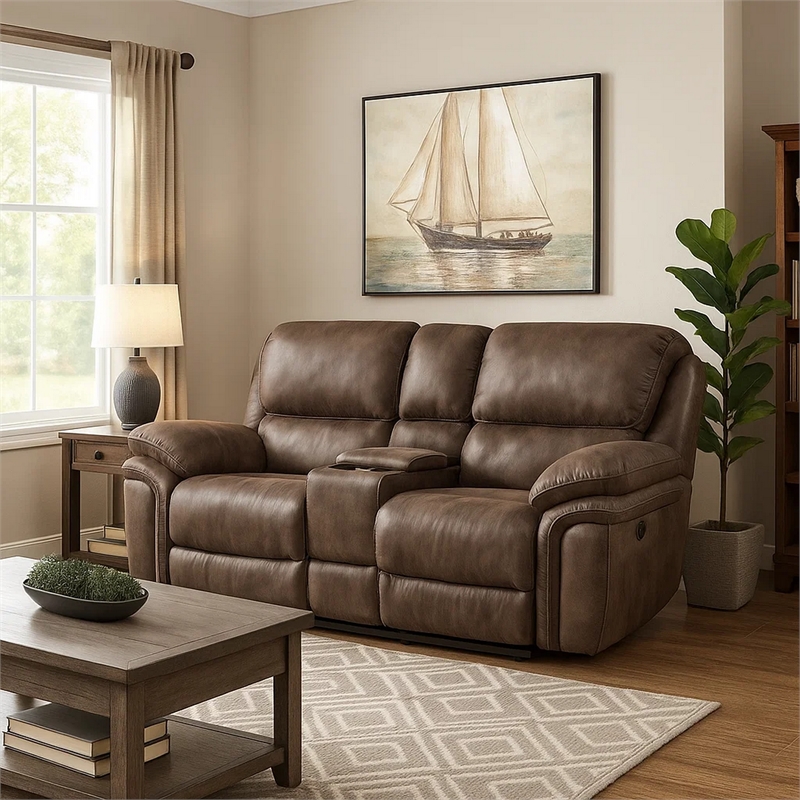 Tony 80 Inch Power Double Recliner Loveseat- Console Cupholders- USB- Brown