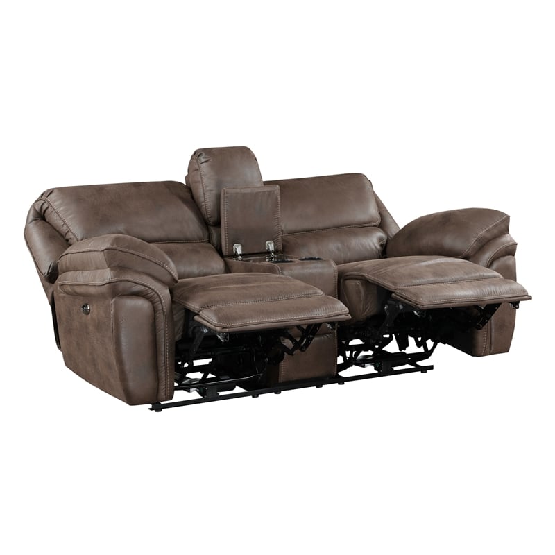 Tony 80 Inch Power Double Recliner Loveseat- Console Cupholders- USB- Brown