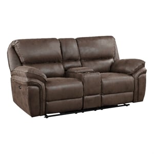 Tony 80 Inch Power Double Recliner Loveseat- Console Cupholders- USB- Brown