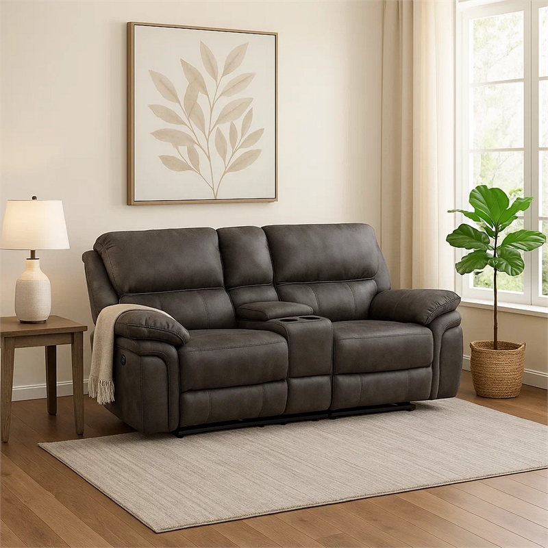 Tony 80 Inch Power Double Recliner Loveseat- Console Cupholders- USB- Gray