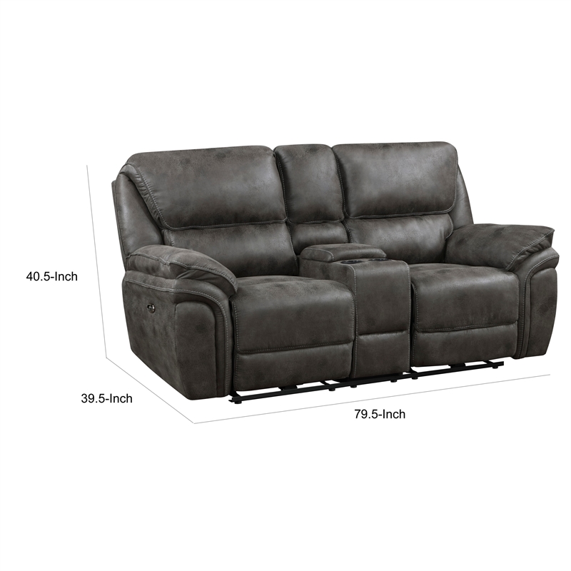 Tony 80 Inch Power Double Recliner Loveseat- Console Cupholders- USB- Gray