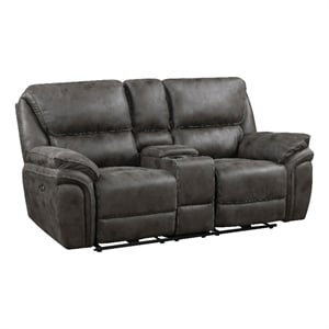 Tony 80 Inch Power Double Recliner Loveseat- Console Cupholders- USB- Gray