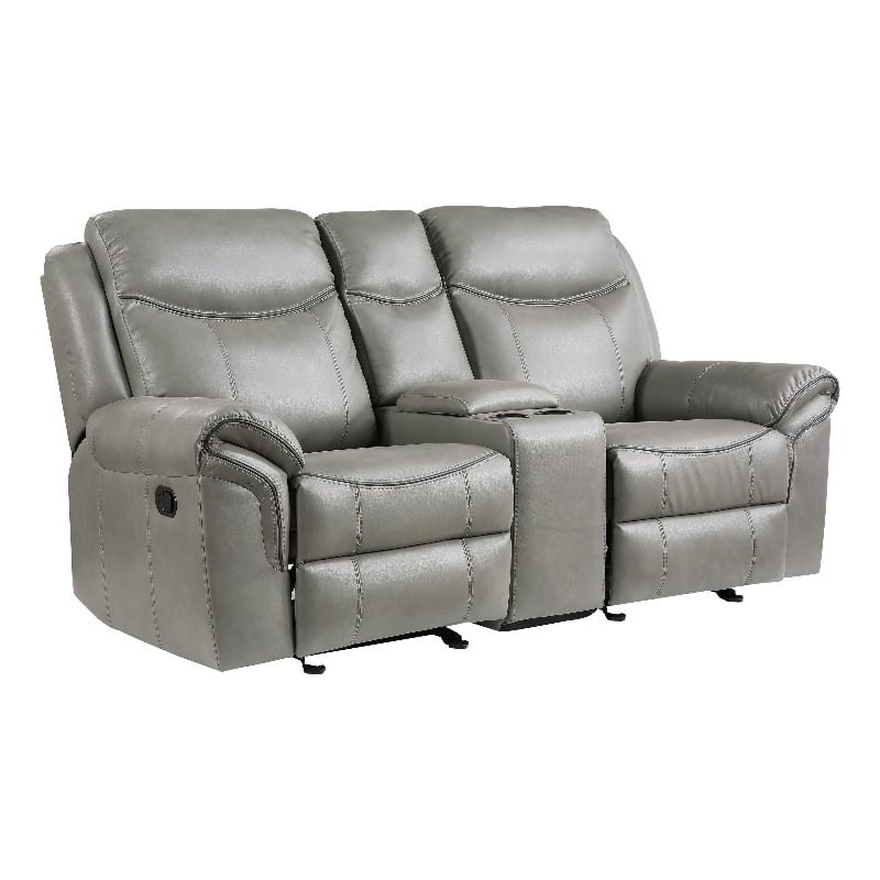 Max 80 Inch Dual Manual Recliner Loveseat- Cupholders- Gray Faux Leather