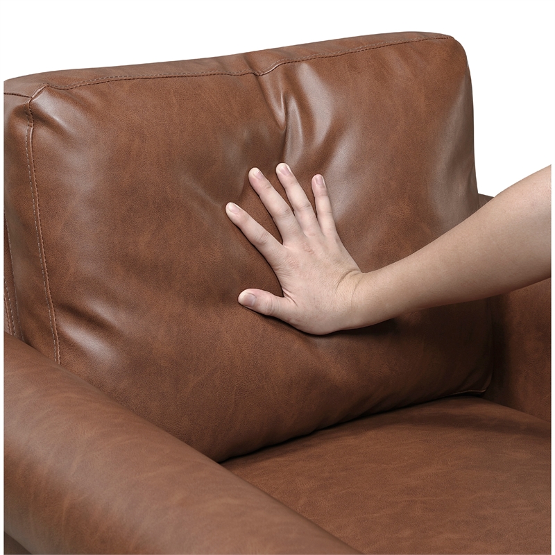 Lo Loveseat w Rolled Arms- Mid Century Dark Brown Faux Leather 57 Inch