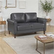 Lo Loveseat w Rolled Arms- Midcentury Dark Gray Faux Leather 57 Inch