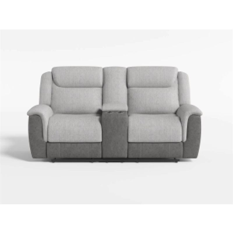 Feo Manual Reclining Loveseat w Console- White Gray Microfiber 76 Inch