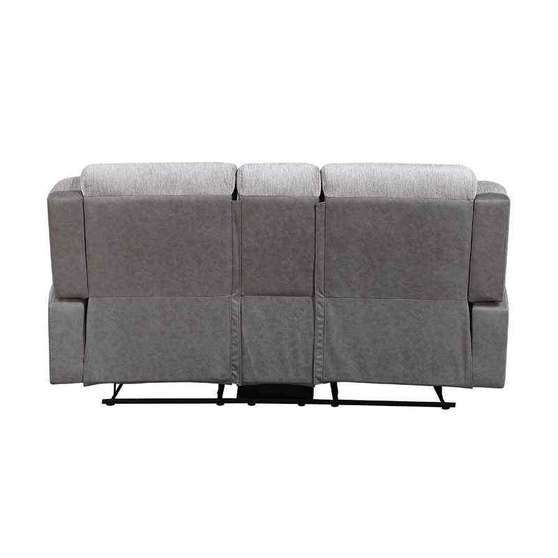Feo Manual Reclining Loveseat w Console- White Gray Microfiber 76 Inch