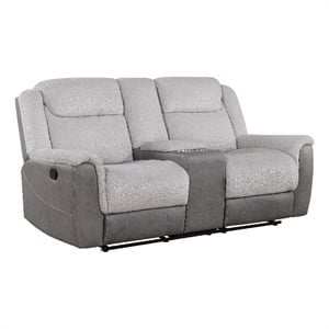 Feo Manual Reclining Loveseat w Console- White Gray Microfiber 76 Inch