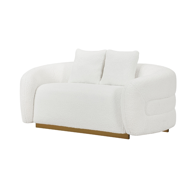 Novy Loveseat with 2 Accent Pillows- White Sherpa- Gold- 71 Inch