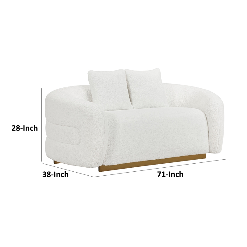 Novy Loveseat with 2 Accent Pillows- White Sherpa- Gold- 71 Inch