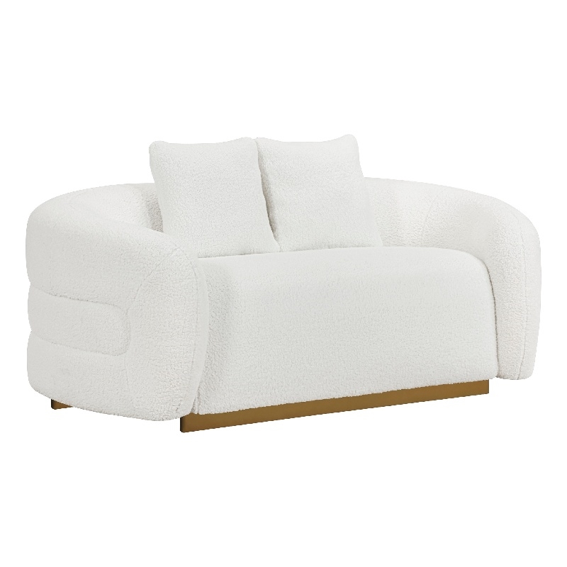 Novy Loveseat with 2 Accent Pillows- White Sherpa- Gold- 71 Inch