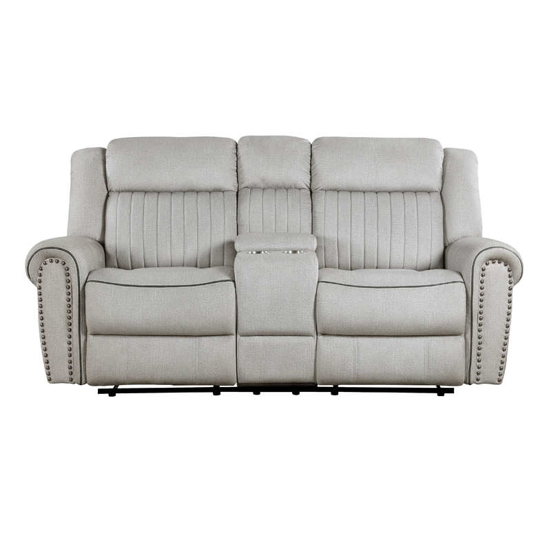 Ben Manual Reclining Loveseat- 76 Inch- Gray Microfiber- Nailhead Trim