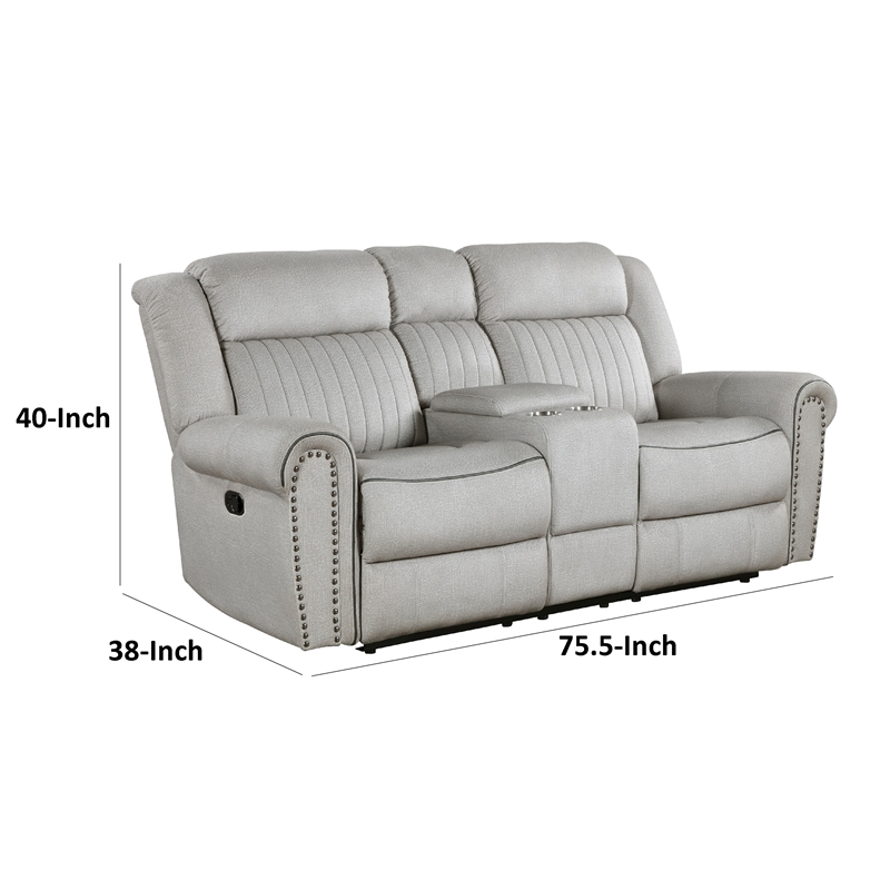 Ben Manual Reclining Loveseat- 76 Inch- Gray Microfiber- Nailhead Trim