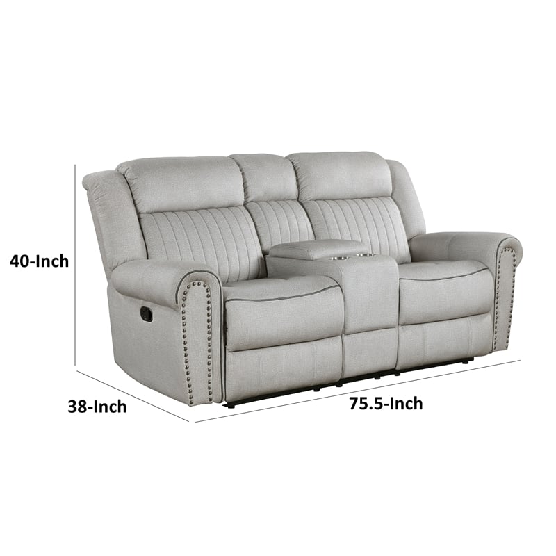 Ben Manual Reclining Loveseat- 76 Inch- Gray Microfiber- Nailhead Trim