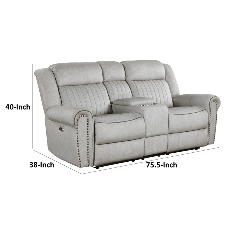 Ben Power Reclining Loveseat- 76 Inch- Gray Microfiber- Nailhead Trims