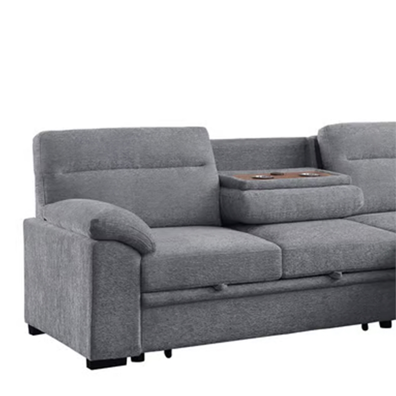 Geni Sleeper Sectional Sofa- Right Chaise- Light Gray- USB C Port