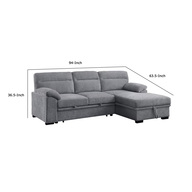 Geni Sleeper Sectional Sofa- Right Chaise- Light Gray- USB C Port