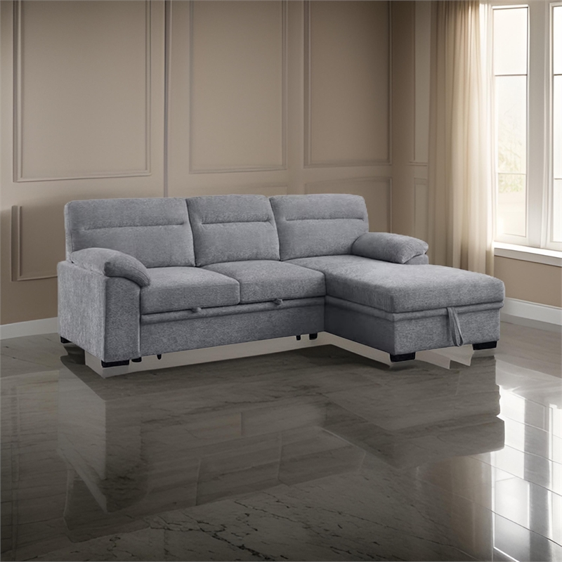 Geni Sleeper Sectional Sofa- Right Chaise- Light Gray- USB C Port
