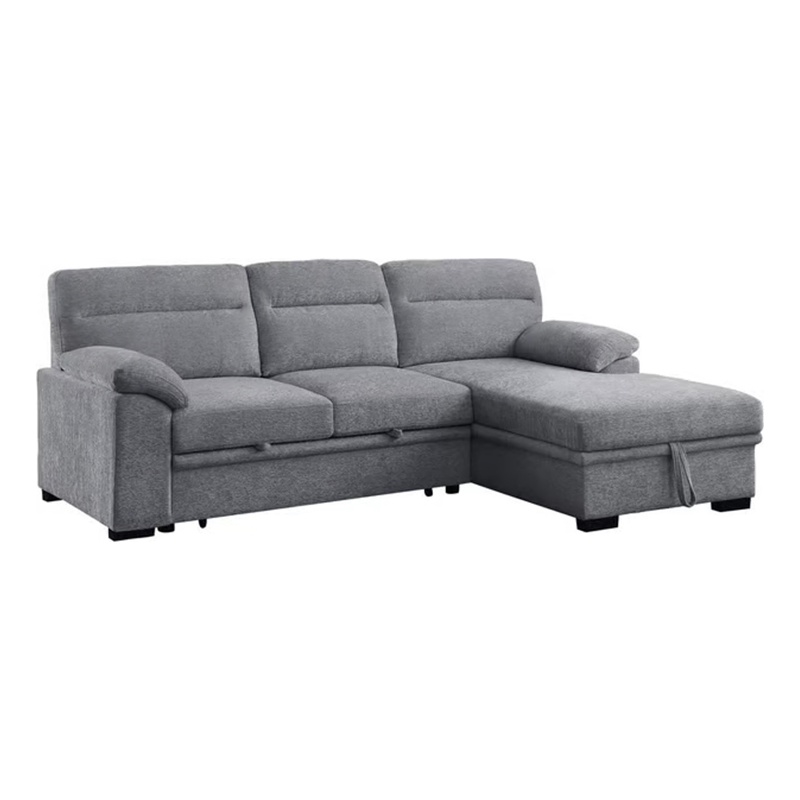 Geni Sleeper Sectional Sofa- Right Chaise- Light Gray- USB C Port