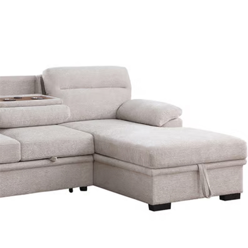 Geni Sleeper Sectional Sofa with Right Chaise- Beige- USB C Port