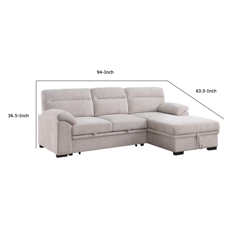 Geni Sleeper Sectional Sofa with Right Chaise- Beige- USB C Port
