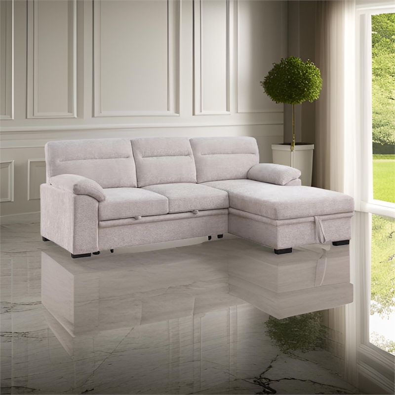 Geni Sleeper Sectional Sofa with Right Chaise- Beige- USB C Port