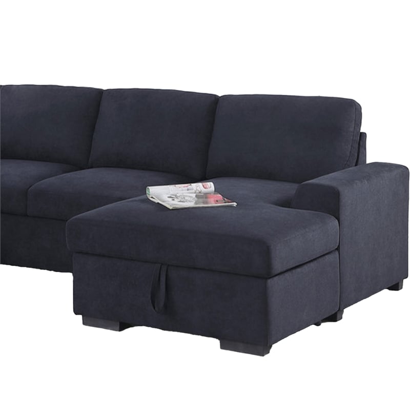Leni 118 Inch Sleeper Sectional Sofa with Right Facing Chaise- Gray Woven