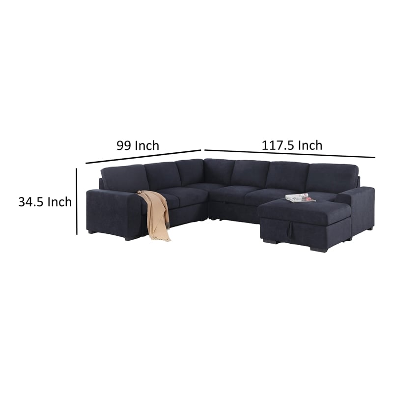 Leni 118 Inch Sleeper Sectional Sofa with Right Facing Chaise- Gray Woven