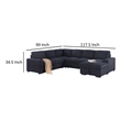 Leni 118 Inch Sleeper Sectional Sofa with Right Facing Chaise- Gray Woven