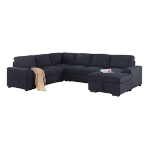 Leni 118 Inch Sleeper Sectional Sofa with Right Facing Chaise- Gray Woven