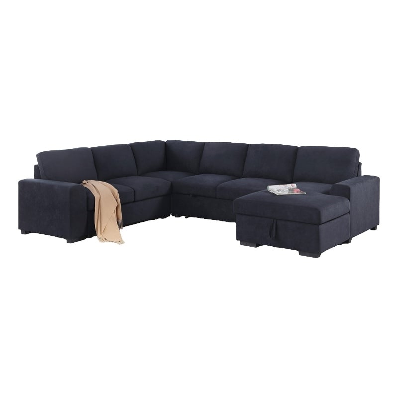 Leni 118 Inch Sleeper Sectional Sofa with Right Facing Chaise- Gray Woven