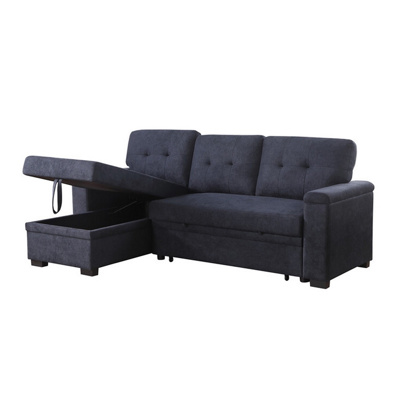Lusy 85 Inch Reversible Sleeper Sectional Sofa- Storage Chaise- Dark Gray