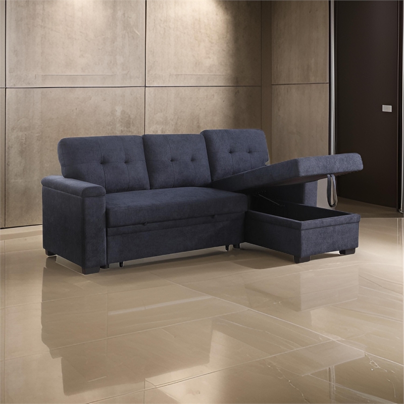 Lusy 85 Inch Reversible Sleeper Sectional Sofa- Storage Chaise- Dark Gray
