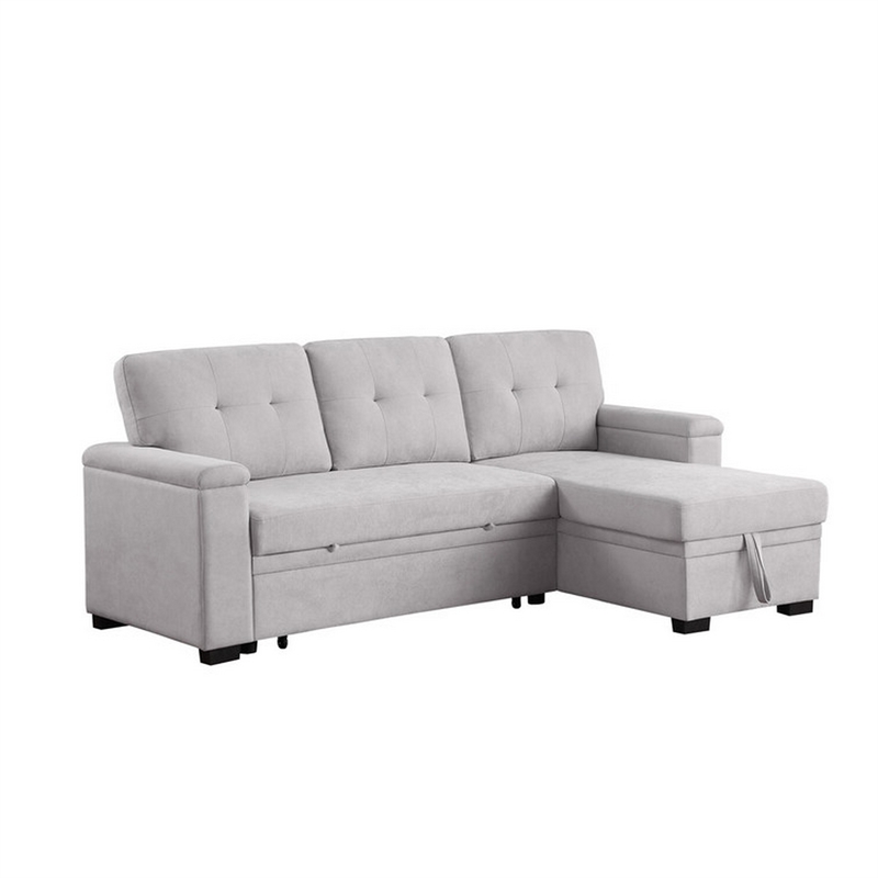 Lusy 85 Inch Reversible Sleeper Sectional Sofa- Storage Chaise- Light Gray