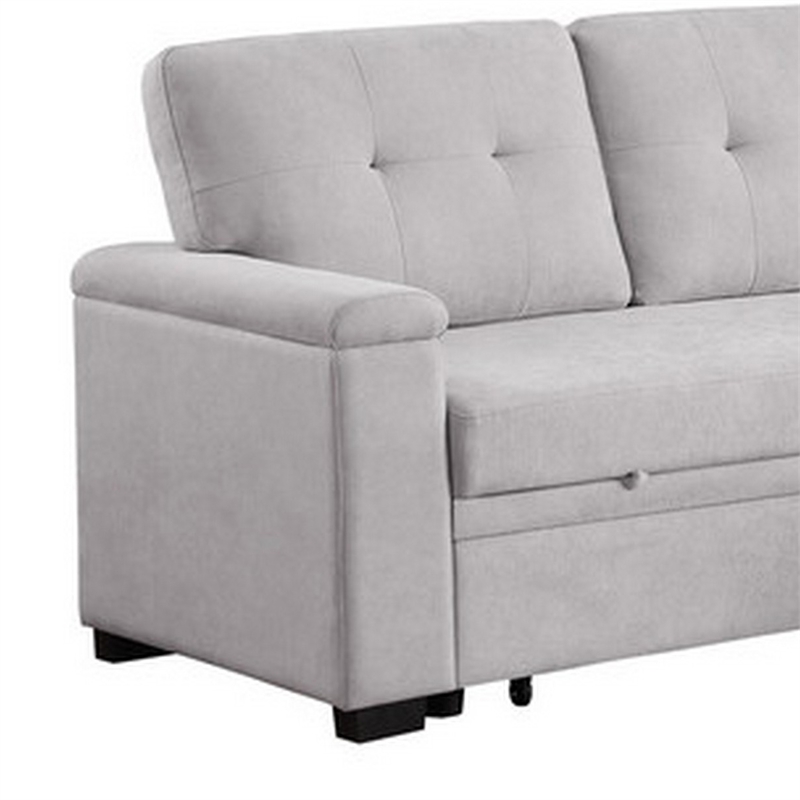 Lusy 85 Inch Reversible Sleeper Sectional Sofa- Storage Chaise- Light Gray