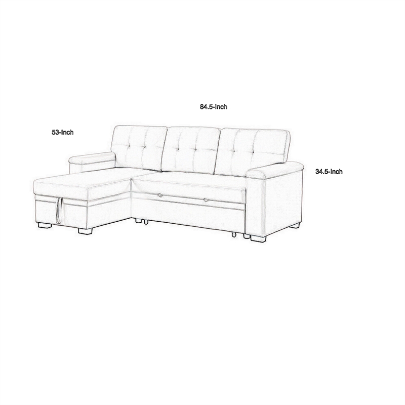 Lusy 85 Inch Reversible Sleeper Sectional Sofa- Storage Chaise- Light Gray