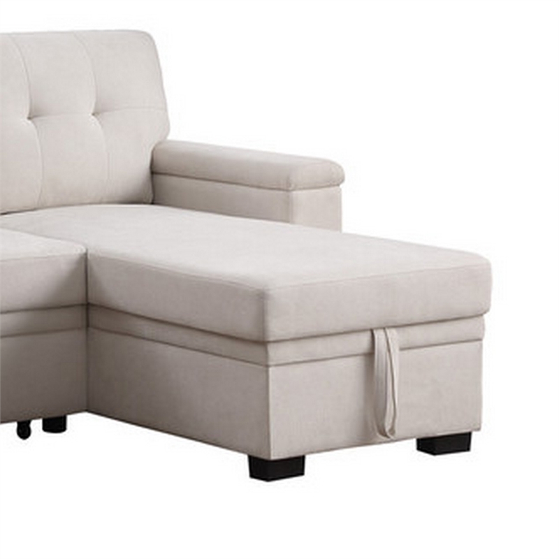 Lusy 85 Inch Reversible Sleeper Sectional Sofa with Storage Chaise- Beige