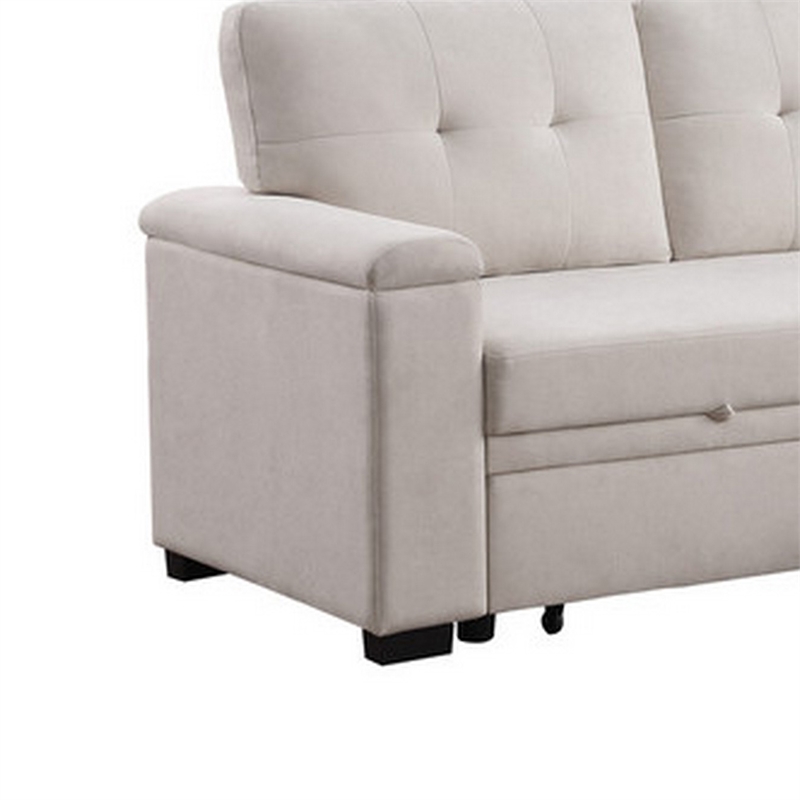 Lusy 85 Inch Reversible Sleeper Sectional Sofa with Storage Chaise- Beige